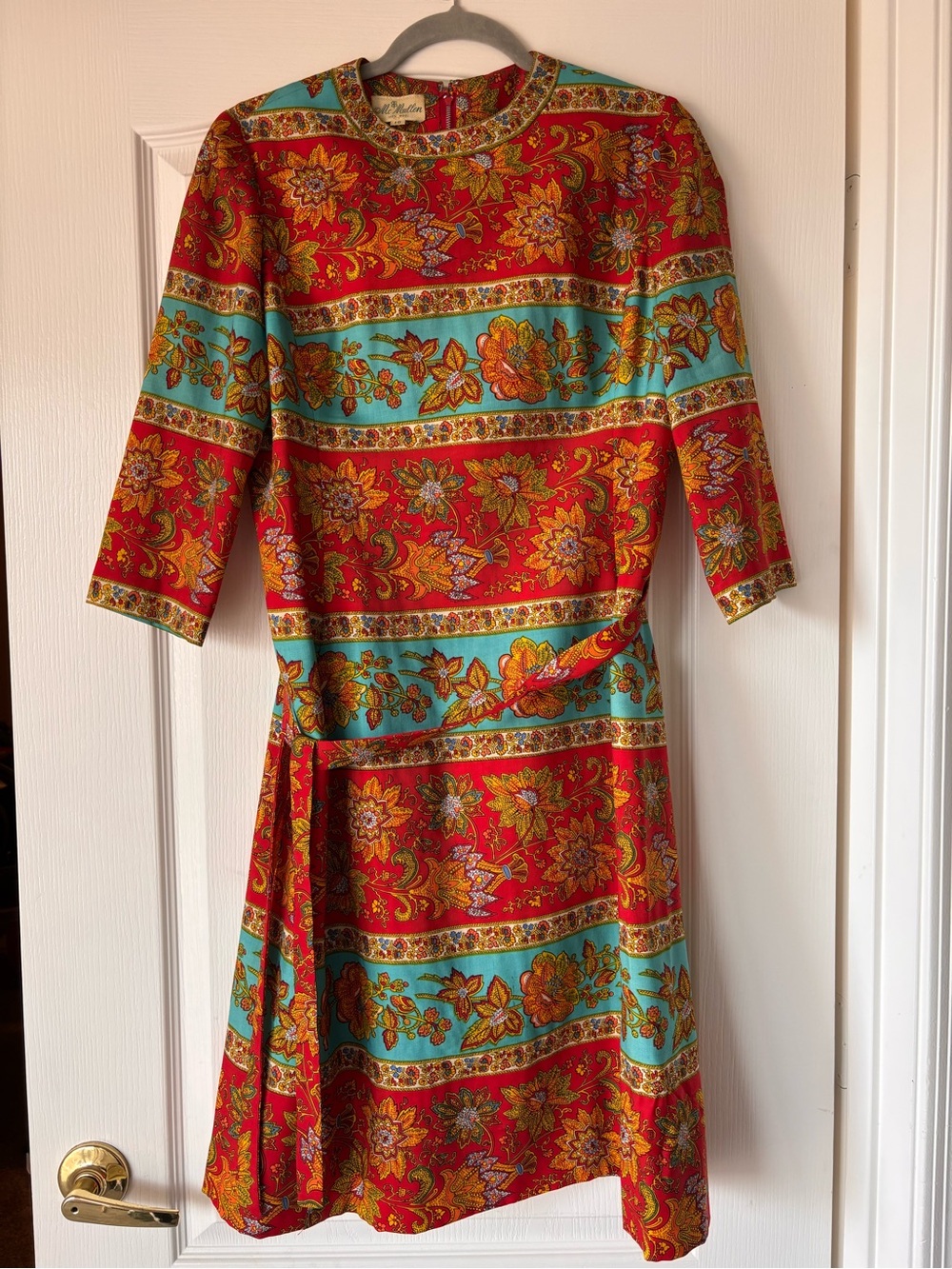 Vintage 60s/70s wool McMullen Shirt Dress floral women size 10 elbow sleeve